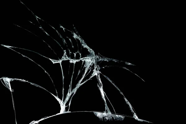 孤立したイメージ抽象化の形で亀裂の黒い背景に壊れたミラーガラス — ストック写真
