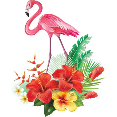 Tropik çiçekler ve flamingolar
