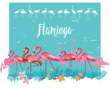 Sınır flamingolar ve tropikal bitki
