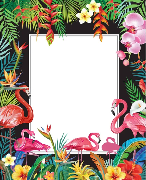 Cartaz Festa Verão Com Flamingo Flores Tropicais —  Vetores de Stock