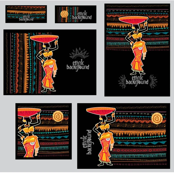 Set Huisstijl Sjablonen Etnische Tribal Stijl — Stockvector