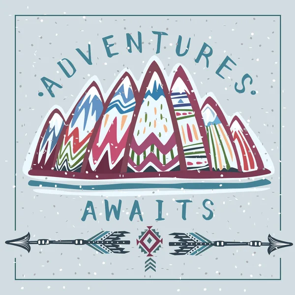 Mountains Lets Adventures Inglês Emblemas Aventura — Vetor de Stock