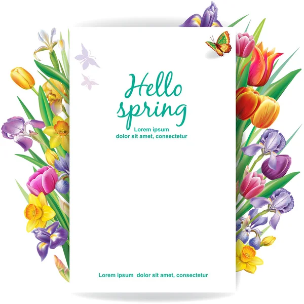 白地にマルチカラーの春の花のアレンジメント — ストックベクタ