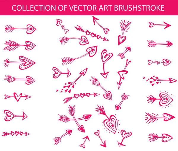 Колекція Векторні Мистецтво Мазком Вигляді Стрілки Серця Елементів Дизайну День — стоковий вектор