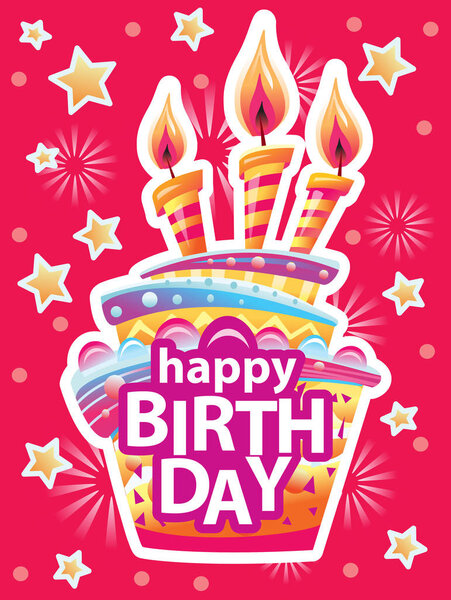 Открытка с праздничным тортом и свечами
