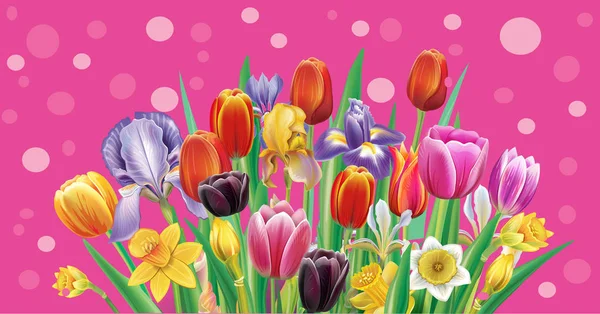 Прапор з різнокольоровими весняними квітами — стоковий вектор