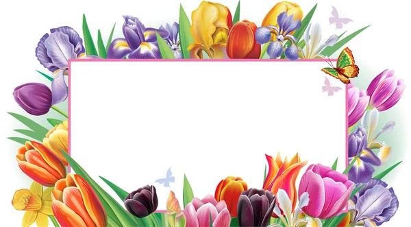 Banner com flores de primavera multicoloridas — Vetor de Stock