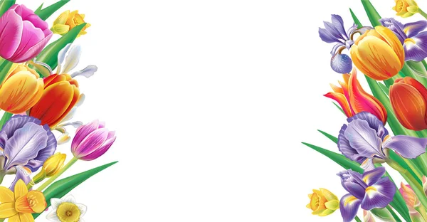 Banner with multicolor spring flowers — Stock Vector