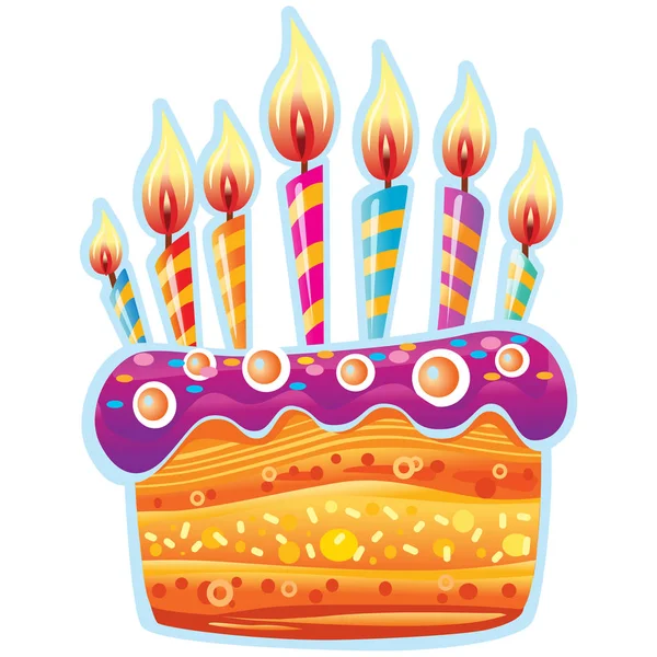 Pastel de cumpleaños colorido con velas — Vector de stock