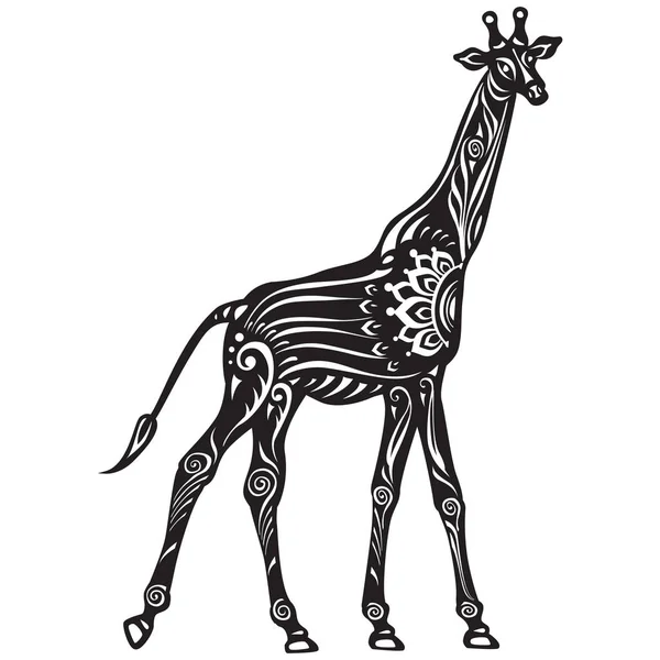 Vektorová černá a bílá zdobená stylizovaná Giraffe — Stockový vektor