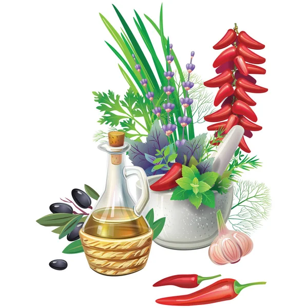 Still life with c herbs and vegetables — Stock Vector