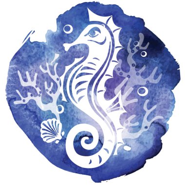 Suluboya arka plan üzerinde Seahorse