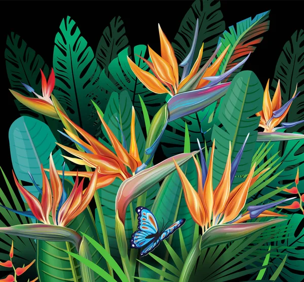 Tropikal orman bitkiler ile arka plan — Stok Vektör