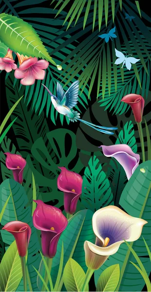 Antecedentes con plantas de selva tropical — Vector de stock