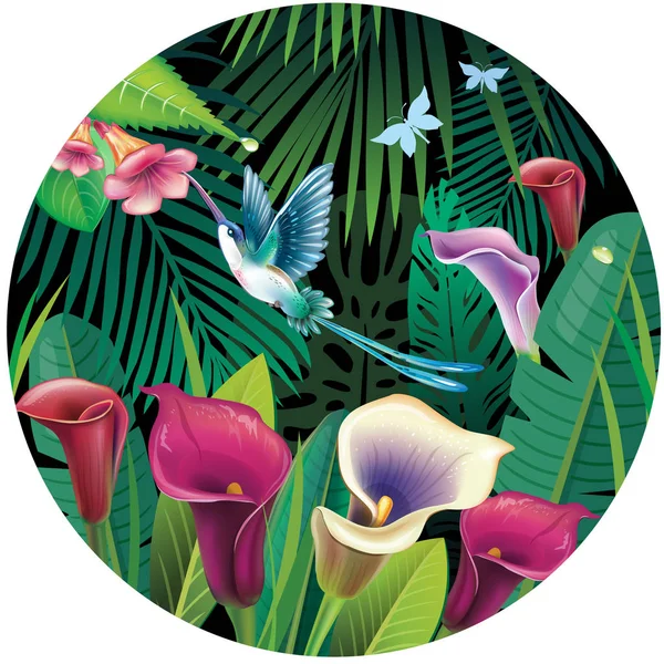 热带丛林植物的背景 — 图库矢量图片