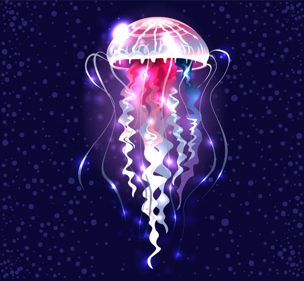 Świecące żywe przezroczyste Jellyfish — Wektor stockowy