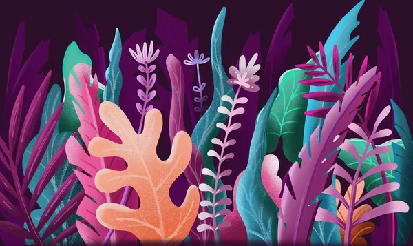 Fondo Con Plantas Hojas Dibujado Mano Procrear Ilustración — Foto de Stock