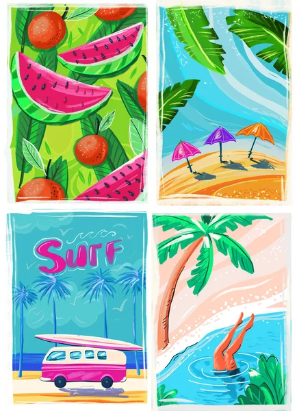 Nyáron Nyaralási Illusztrációk Készlete — Stock Fotó
