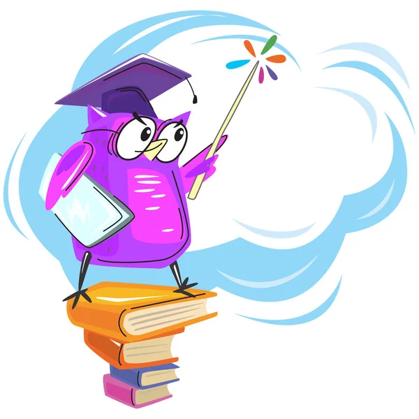 Σοφή Κουκουβάγια Βιβλία Και Καπέλο Αποφοίτησης Πίσω Στο Σχολείο Εκπαιδευτική — Διανυσματικό Αρχείο