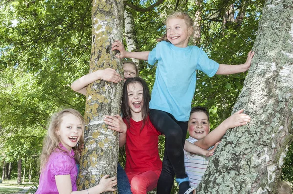 Grupp Glada Barn Som Leker Parken — Stockfoto