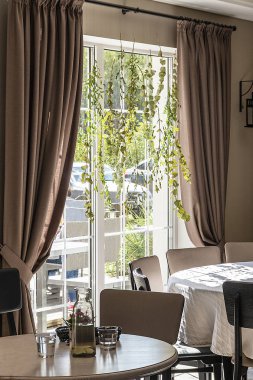 Yaz arka bahçe manzaralı büyük pencere