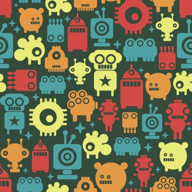 Yıldız robotlardan ile sorunsuz duvar kağıdı. Vektör sanat.