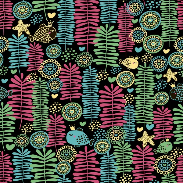 Seamless pattern of sea life. Vector art. — Stock Vector