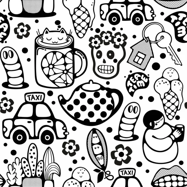 Endless pattern with cartoon characters. Vector art. — Stock Vector