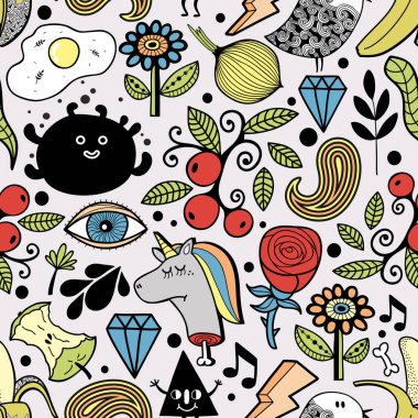 Komik karakterler ile yaratıcı sonsuz arka plan. Vektör sanat.