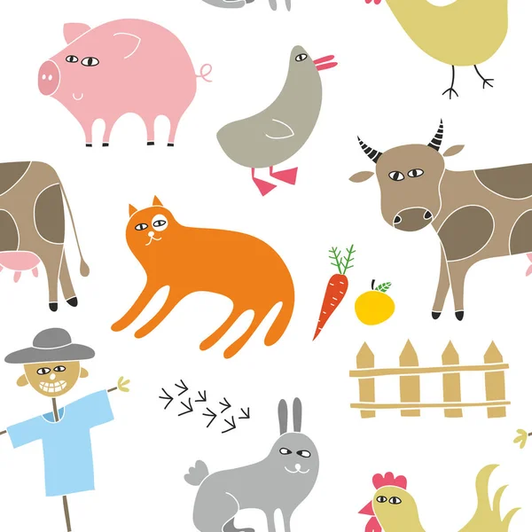 Decoratieve naadloze patroon met de dieren van de boerderij. — Stockvector