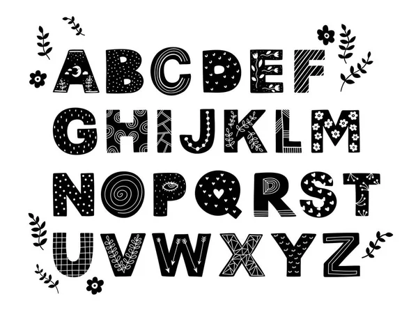 Sacandinavian style decorative alphabet. Vector cute art. — Stock Vector
