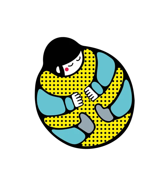 Extraño humano en pose de beattle. Ilustración en estilo japonés . — Vector de stock