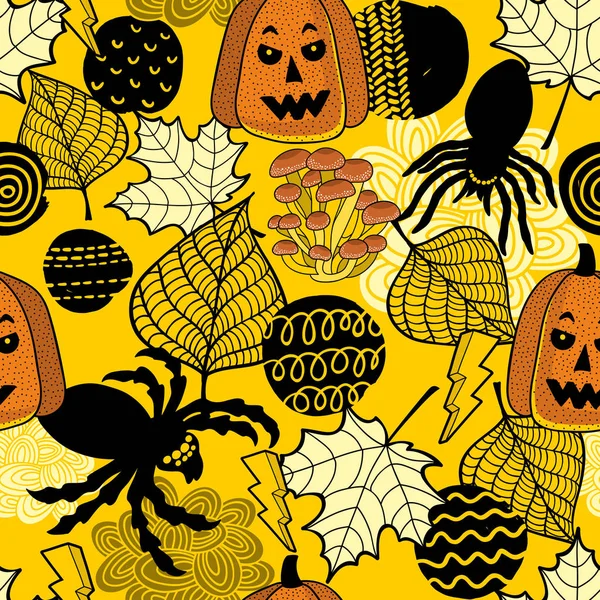 Halloween seamless pattern with spiders and pumpkins. — Stock Vector