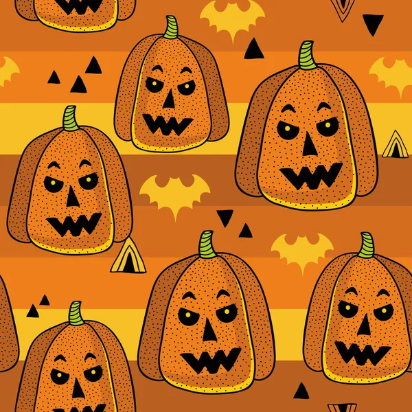 Seamless pattern with halloween pumpkins on striped background. — Stock Vector