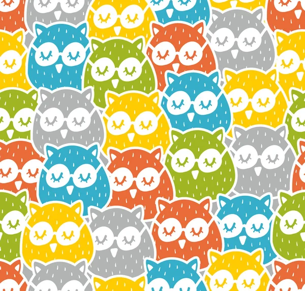 Roztomilé barevné sovy bezešvé vzor. Vektorové umělecké Tapeta. — Stockový vektor