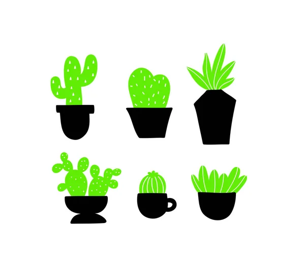Set of black and green home plants. — Stock Vector