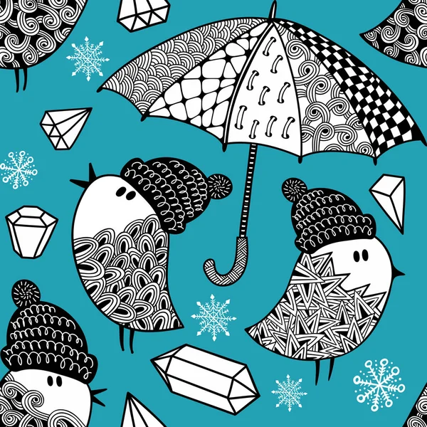 Papier peint sans couture avec des oiseaux et un parapluie. Art vectoriel . — Image vectorielle