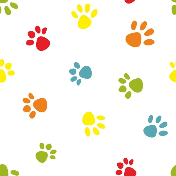Seamless pattern with colorful footprints on white background. — Stock Vector