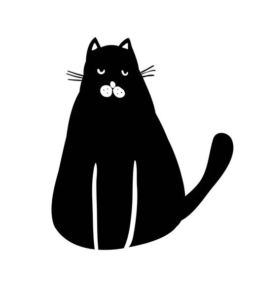 Retrato preto e branco de gato de estimação bonito no chão . — Vetor de Stock