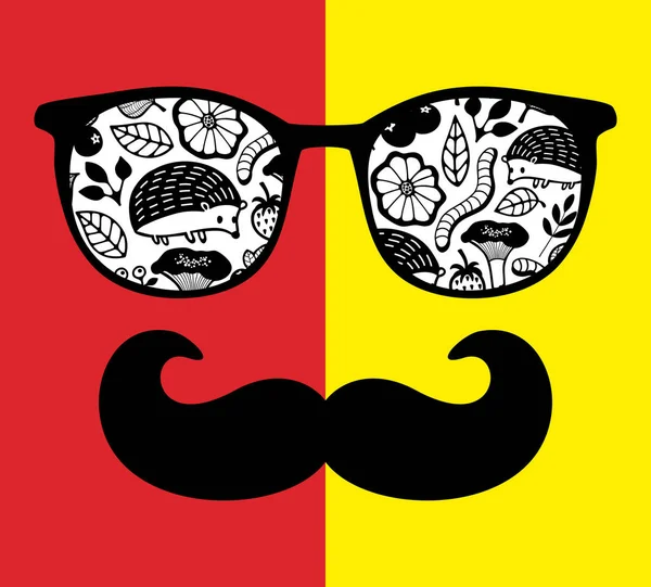 Abstract face of man in glasses with moustaches. — Stock Vector