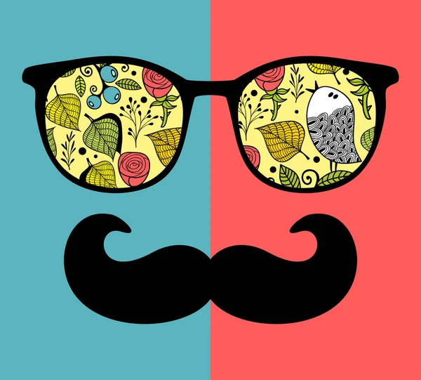 Cara abstracta del hombre en gafas con bigotes . — Vector de stock