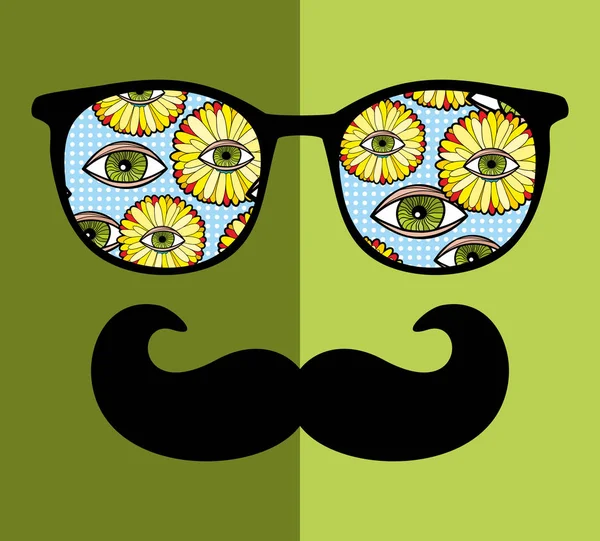 Cara abstracta del hombre en gafas con bigotes . — Vector de stock