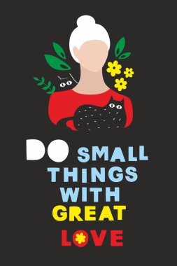 Kadın portre ve olumlu mesaj ile renkli modern kart veya poster.