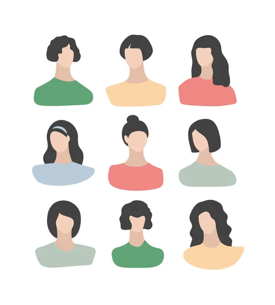 Set of abstract women without face with modern and retro haircuts. — Stock Vector