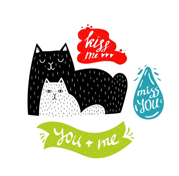 Mignon imprimé avec des animaux doodle et des bannières colorées avec message . — Image vectorielle