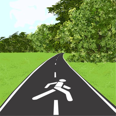 Yürüyüş yolu, yaz, çayır ve orman, renk vektörü resmi