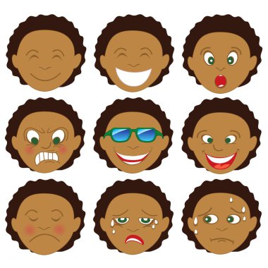 Vektör çizim bir çocuk çeşitli duygu ile karşı karşıyadır. Büyük Emoji Emoticons veya etiketleri için.