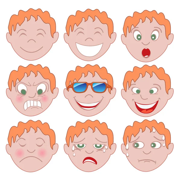 Vektorillustration Eines Kindes Mit Verschiedenen Emotionalen Gesichtern Ideal Für Emoticons — Stockvektor