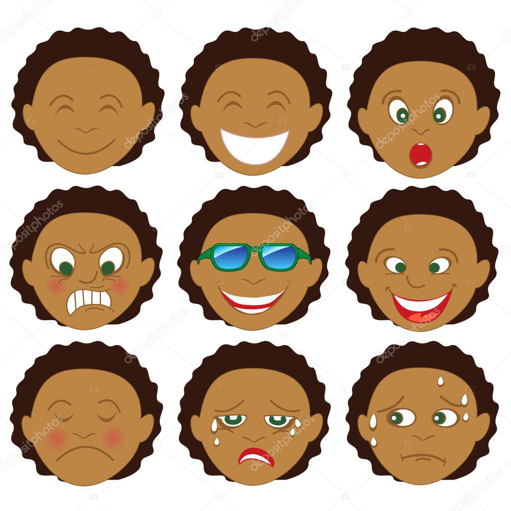 Vector Illustration of a child with various emotion faces. Great for Emoji Emoticons or stickers.