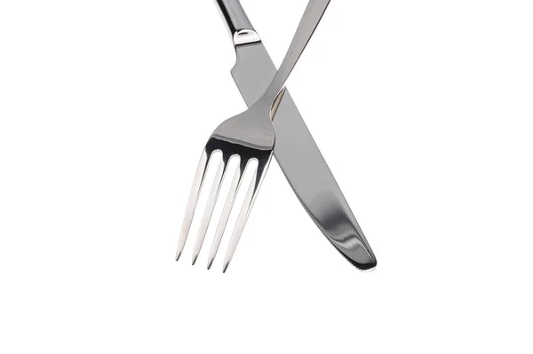 Σετ πιρούνι, μαχαίρι και κουτάλια απομονωμένα σε λευκό. — Φωτογραφία Αρχείου